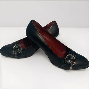 Coach Mandel Dress Pumps Black Leather Round Toe Heels Shoes - Size 9B.